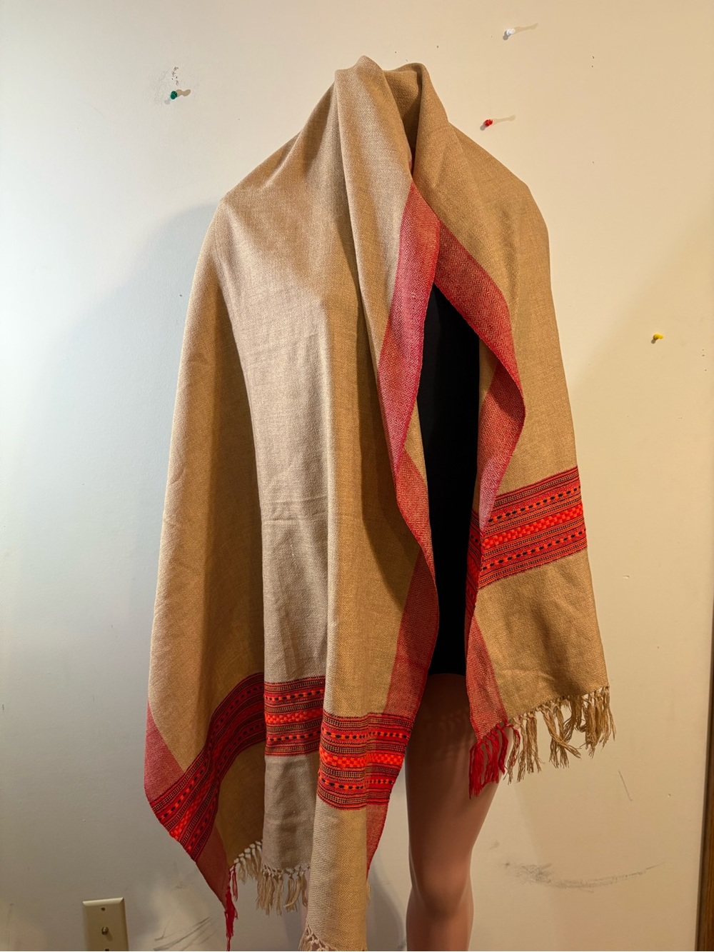 Him Kullu Shawls women’s scarf traditional handwoven wrap tan orange‎ stripe